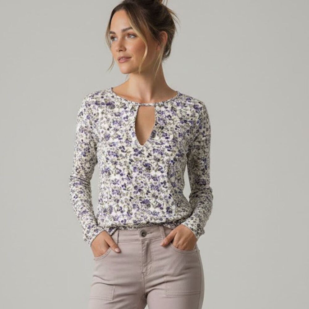 Free People Kaya Bodysuit Ivory Purple Floral Keyhole Size Small NWT
